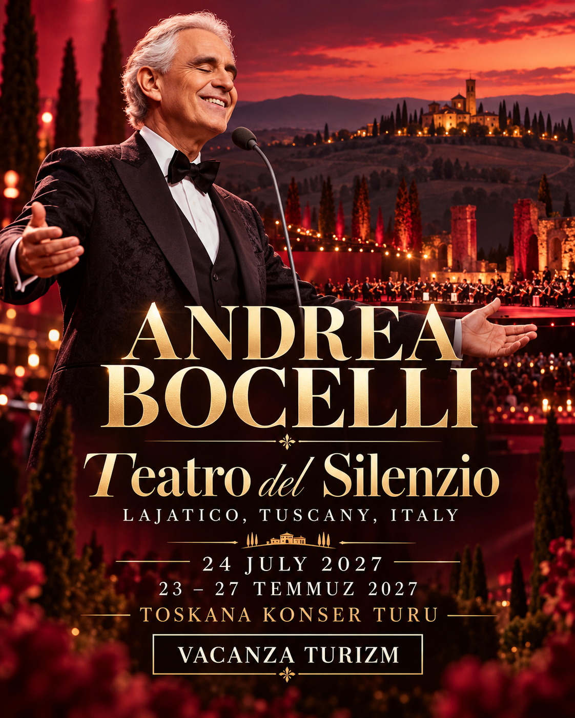 F�YAT B�LG�S� - Andrea Bocelli Teatro del Silenzio Toskana Konser Turu (2027)